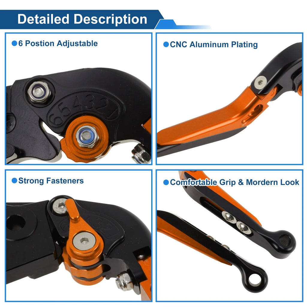 Adjustable Brake Clutch Levers for Honda CBR650R (2014–2022) Black Orange