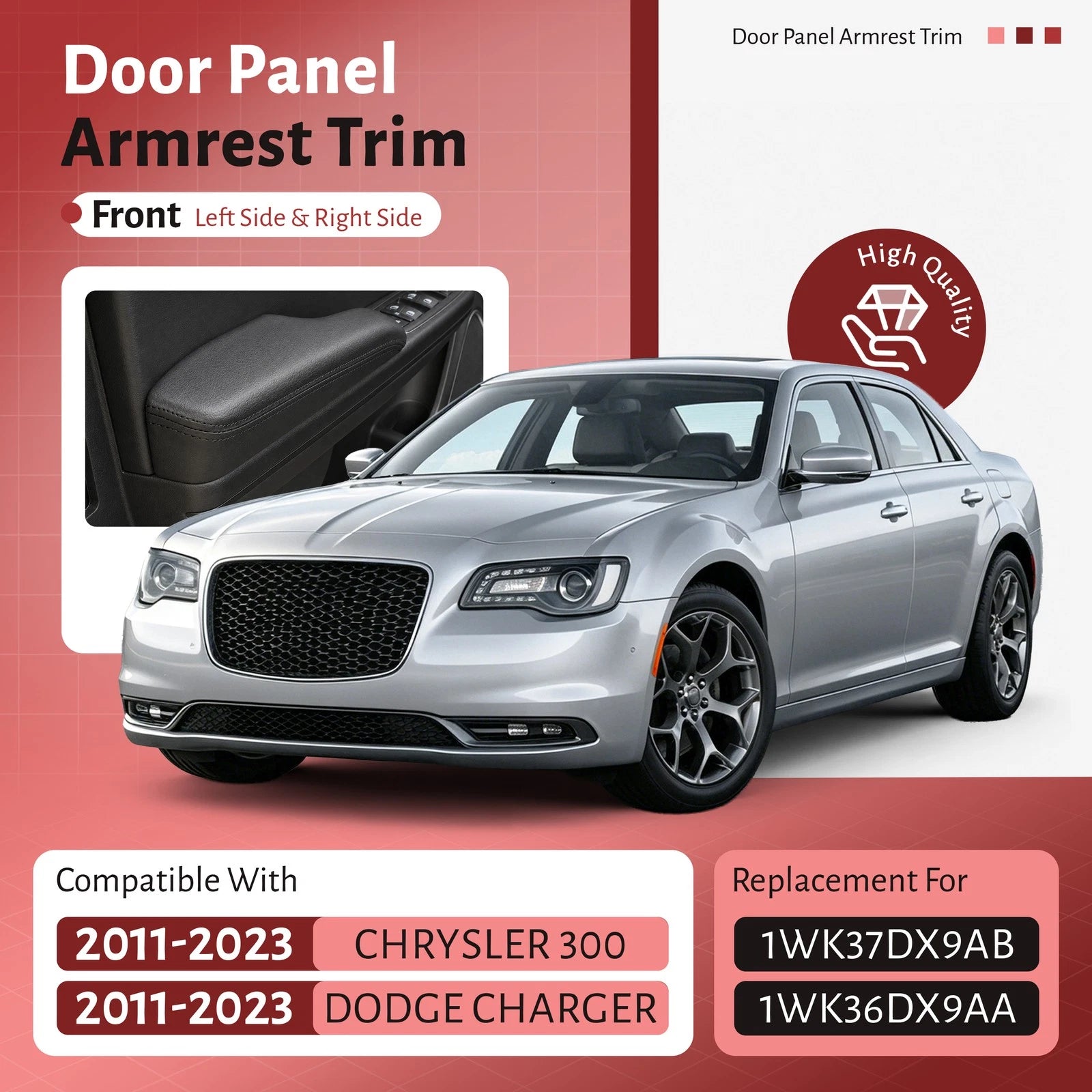 Front Door Panel Armrest Trim for Chrysler 300 Dodge Charger (2011–2023)