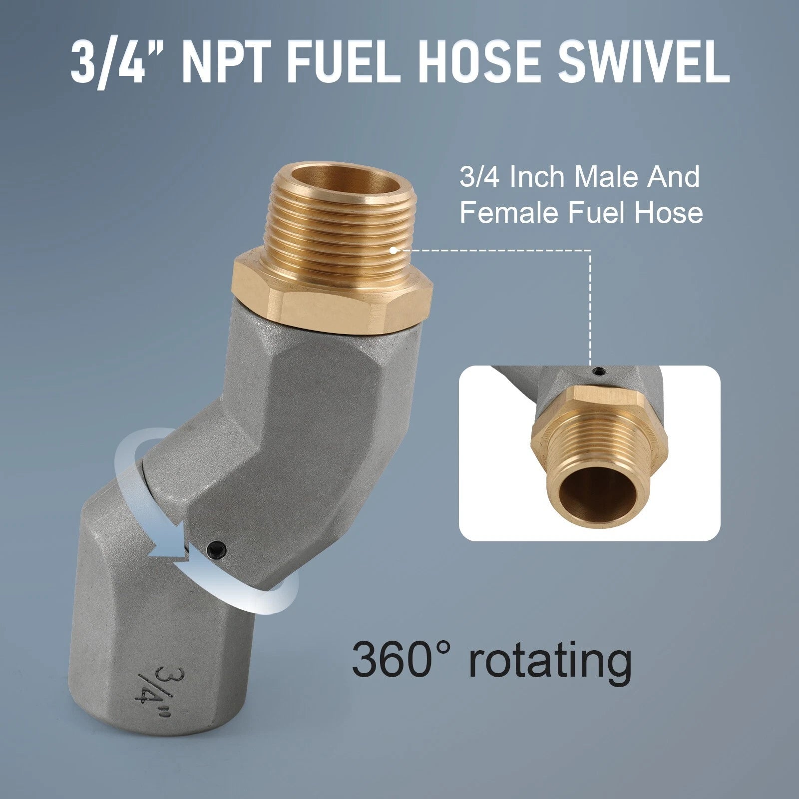 Fuel Transfer Pump Nozzle 3/4 NPT 360° Rotating for Fuel Swivel