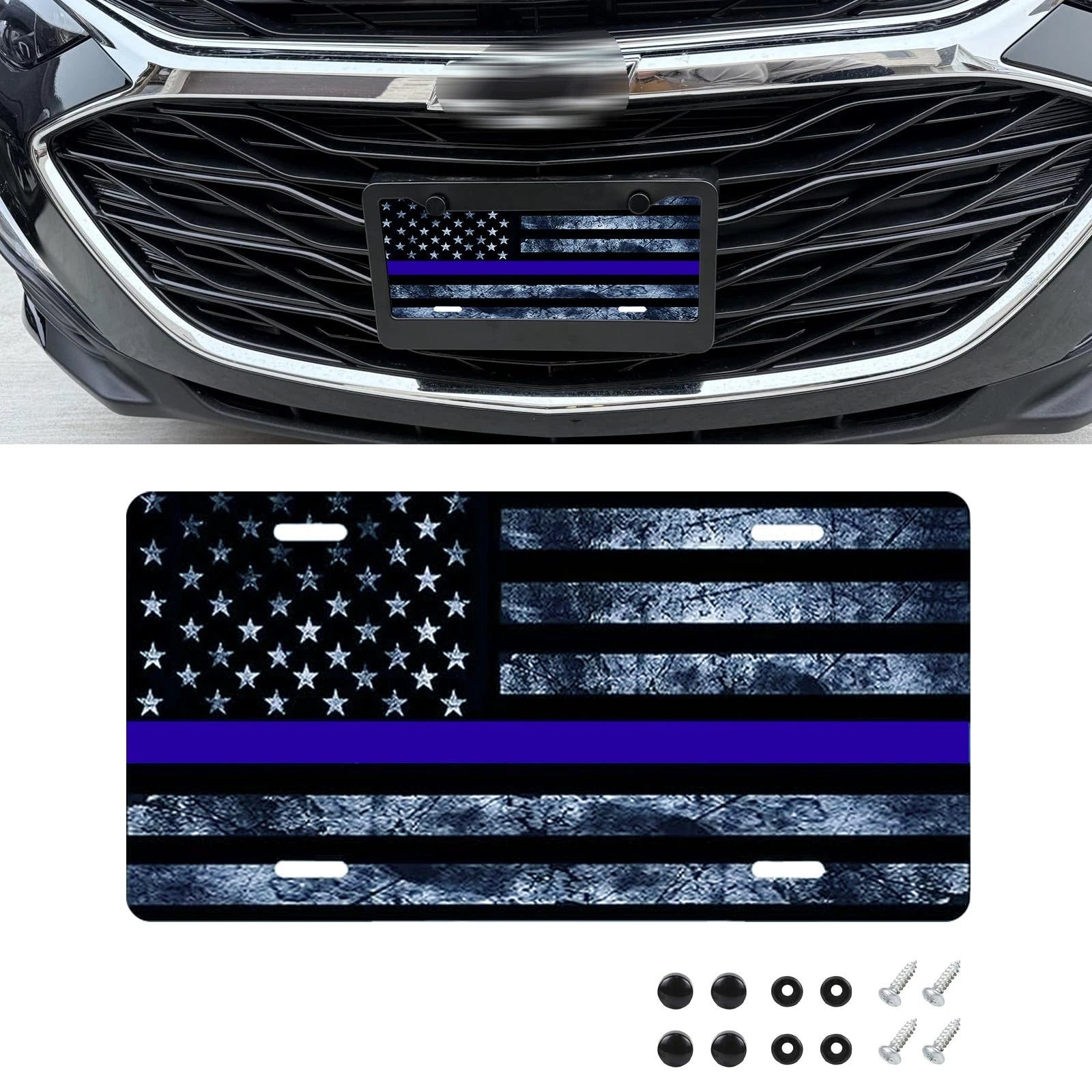 Distressed American Front Flag License Plate for Universal Fit (Patriotic)