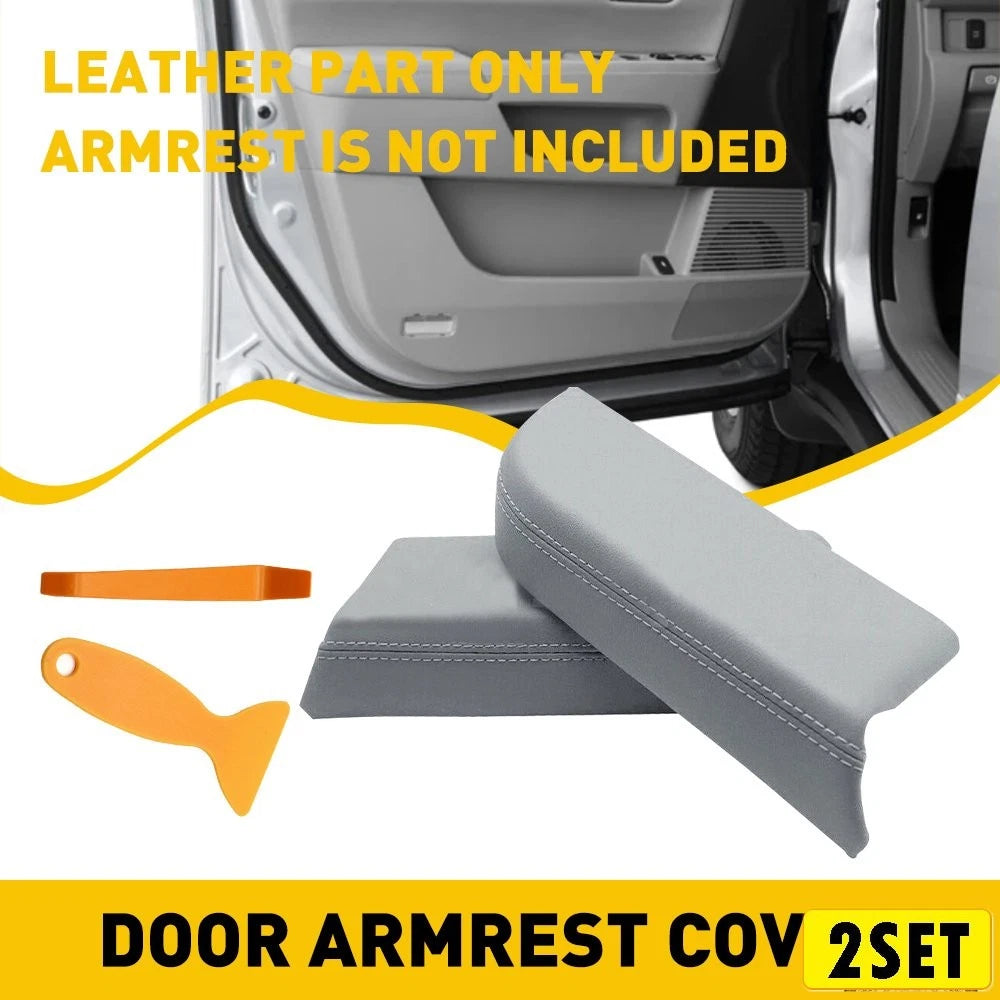 Set of 4 Leather Armrest Door Covers for Honda Pilot (2009–2015) Gray EXV