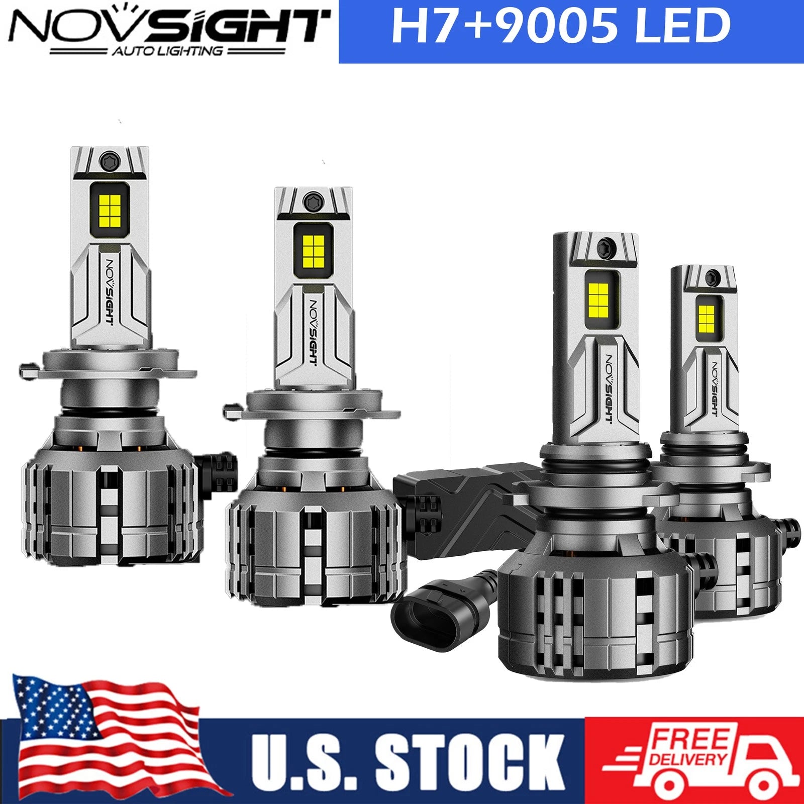 Set of 4 H7 9005 LED Headlight Bulbs for Conversion Kit (6500K)