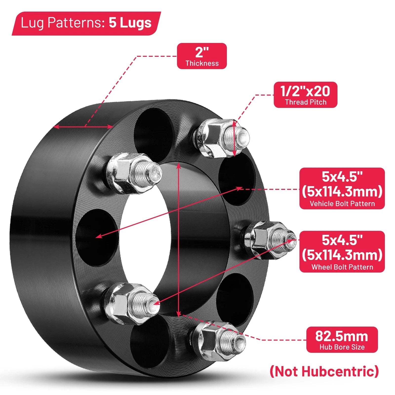 2 Inch Wheel Spacers for Ford Galaxie (1966–1967) 5x4.5 5x114.3 4PCS