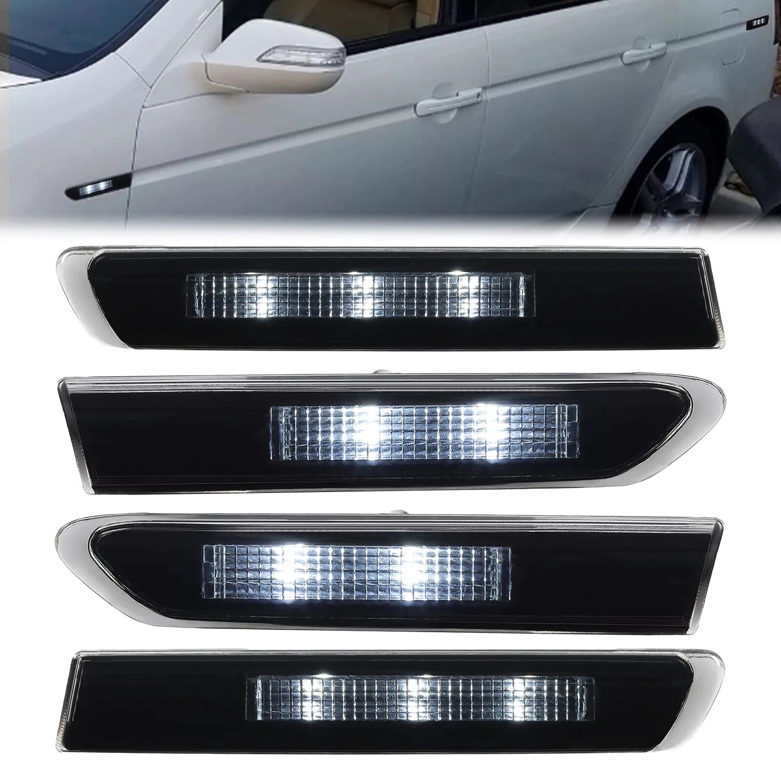 Set of 4 LED Smoke Front Rear Side Marker Lights for Acura TL (2004–2008)