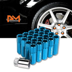 Set of 20 M12X1.5 Sky Blue JDM Open End Aluminum Lug Nuts with Spline Locks