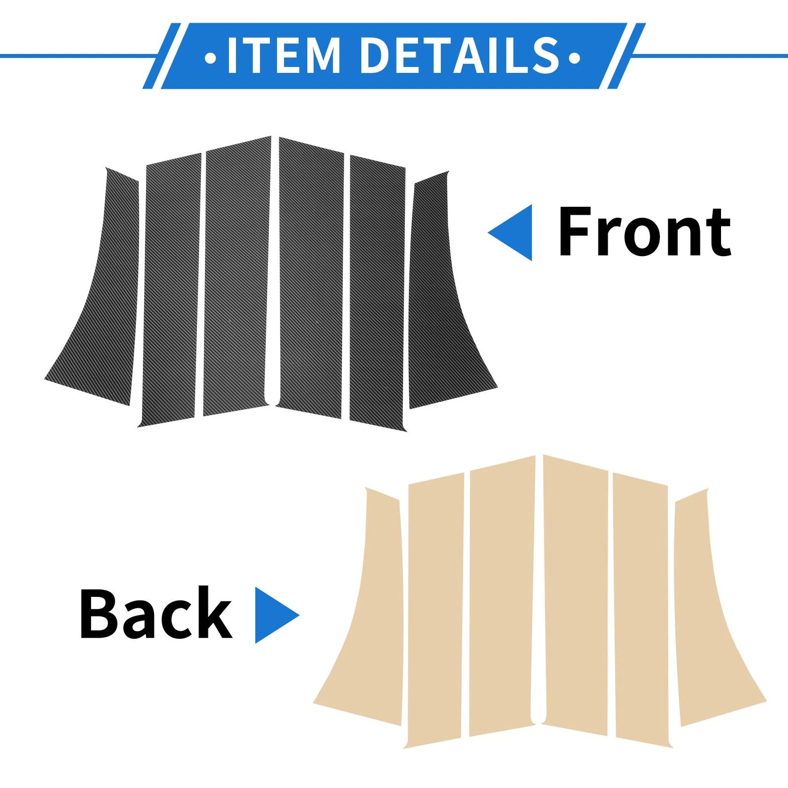 Set of 6 Door Pillar Window Trim for Mitsubishi (Carbon Fiber Pattern)