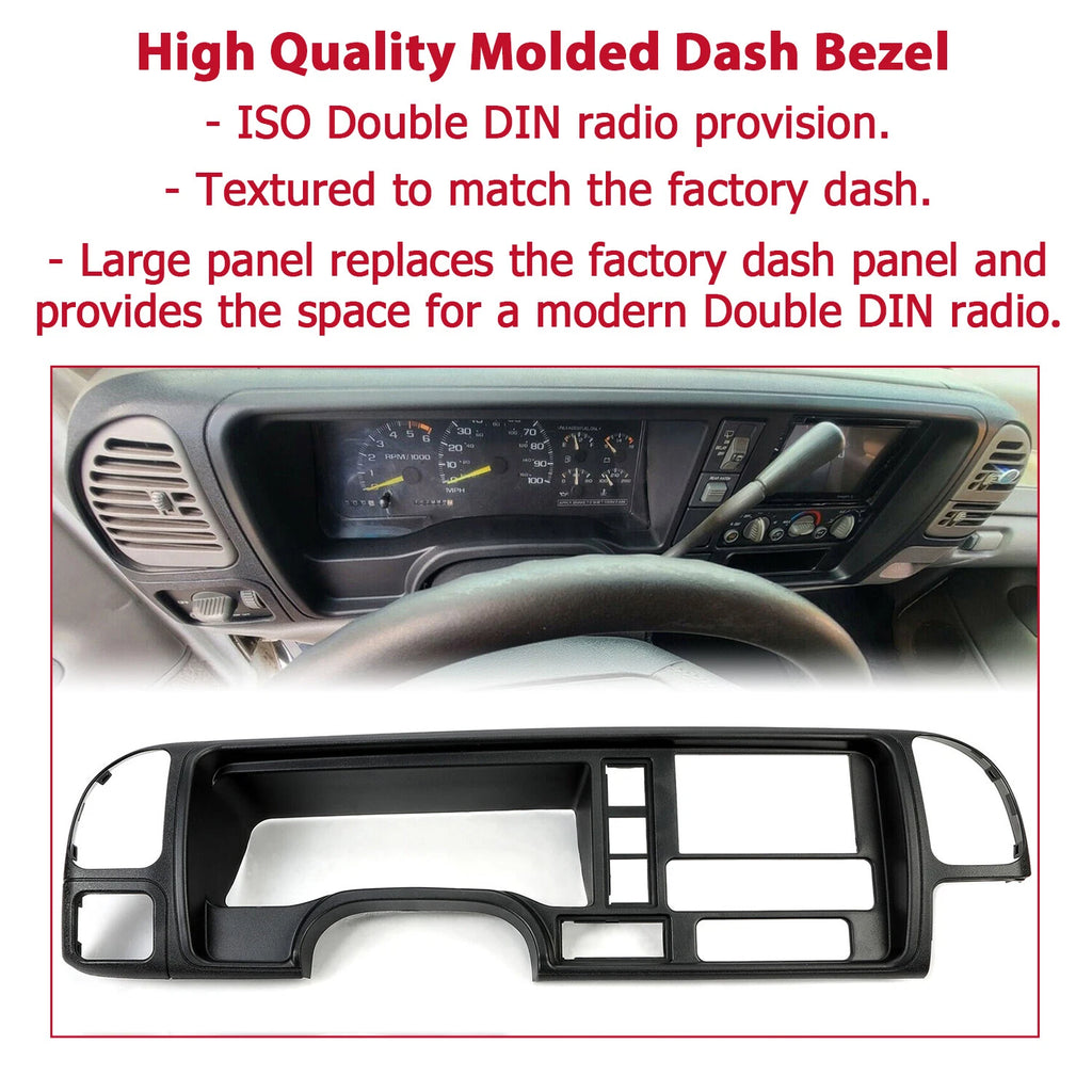 Double DIN Dash Bezel Kit for GMC Full Size Trucks/SUVs (1995-2002) Black