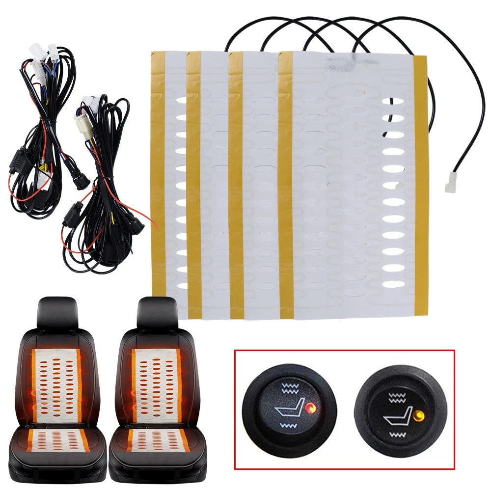 2X Heated Seat Heater Kit for Universal Cars (12V) - Carbon Fiber, Round Switch