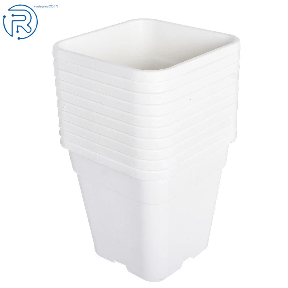 Set of 10 Square White Nursery Pots for Plants