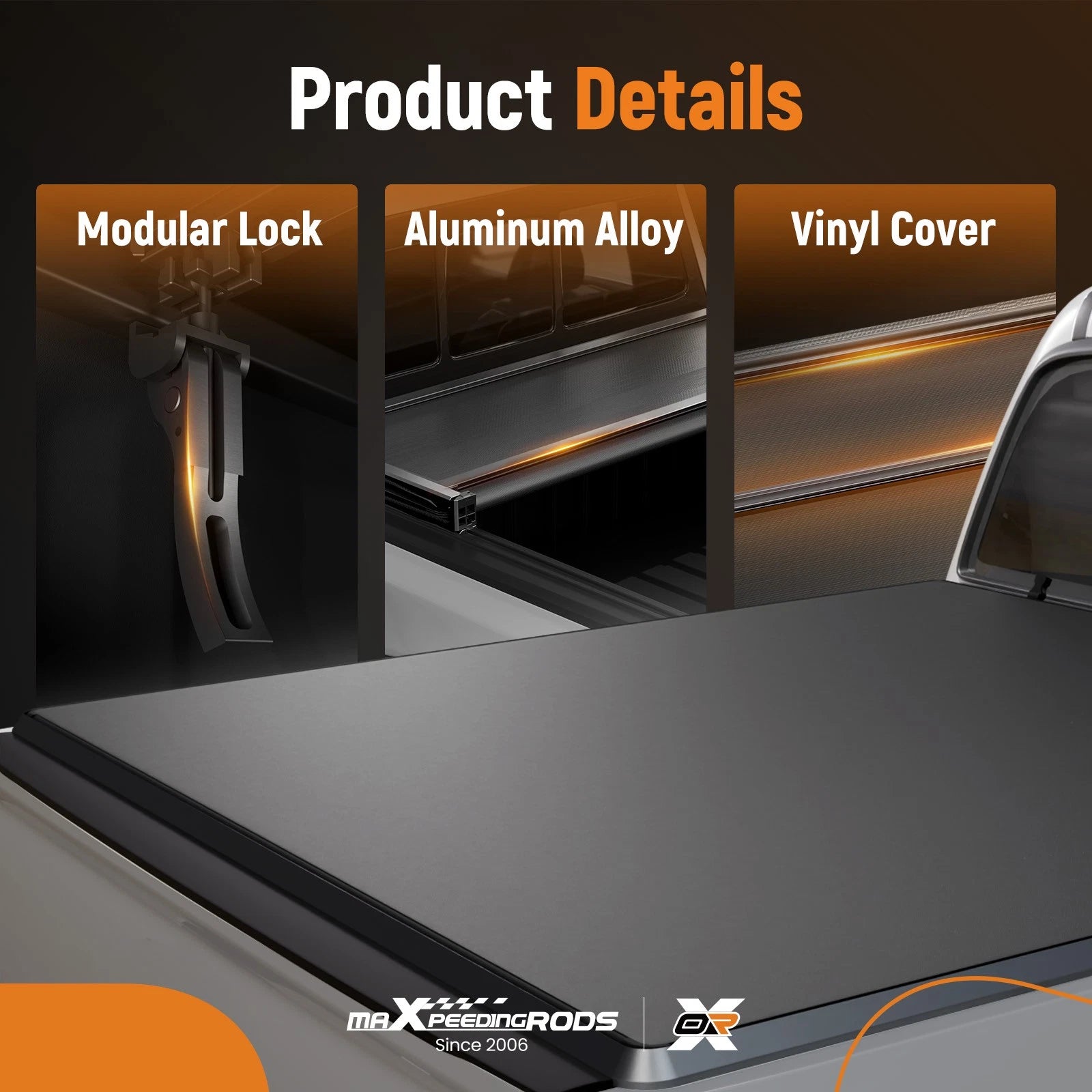 5.25ft Tri-Fold Tonneau Cover for Dodge Dakota (2000-2004) with LED Lamp