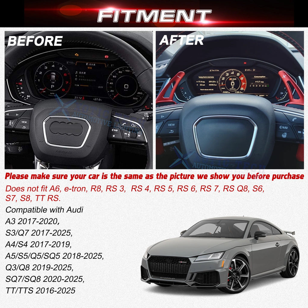 Red Aluminum Paddle Shifter Extension Kit for Audi A3 A4 A5 (2014-2019)