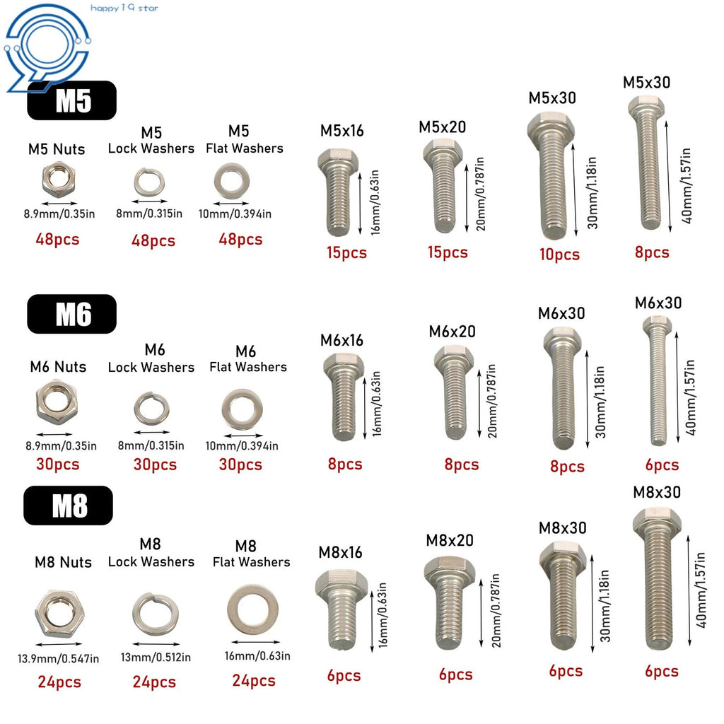 Set of 408 Bolts and Nuts Assortment Kit for Automotive Applications