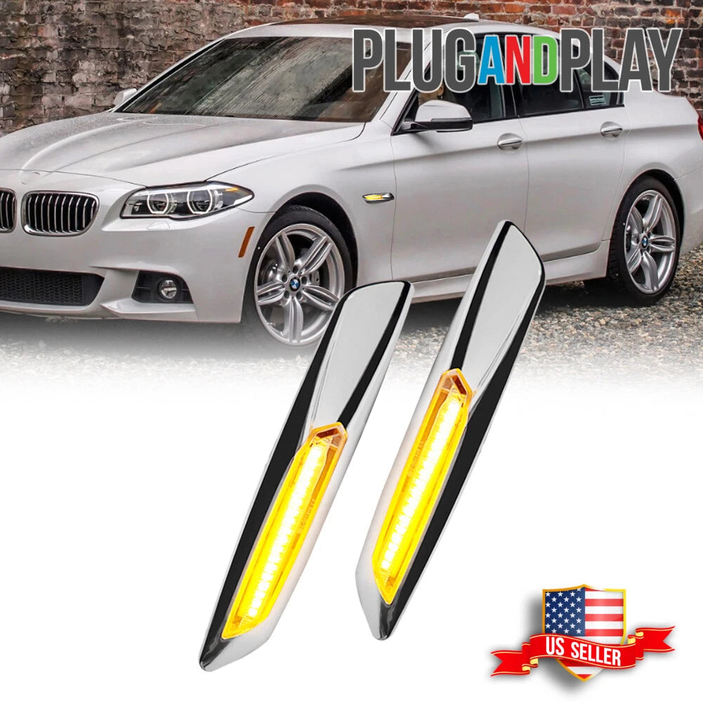 Set of 2 Clear Amber LED Front Side Fender Markers for BMW 128i 328i 335i 525i 530i (2008–2013)