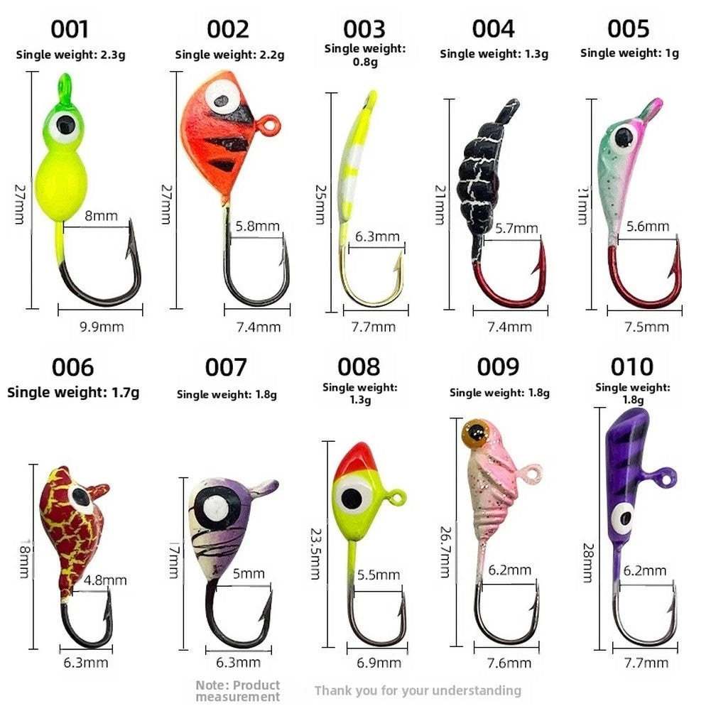 53 Pieces Glow in the Dark Jig Hooks Set for Ice Fishing