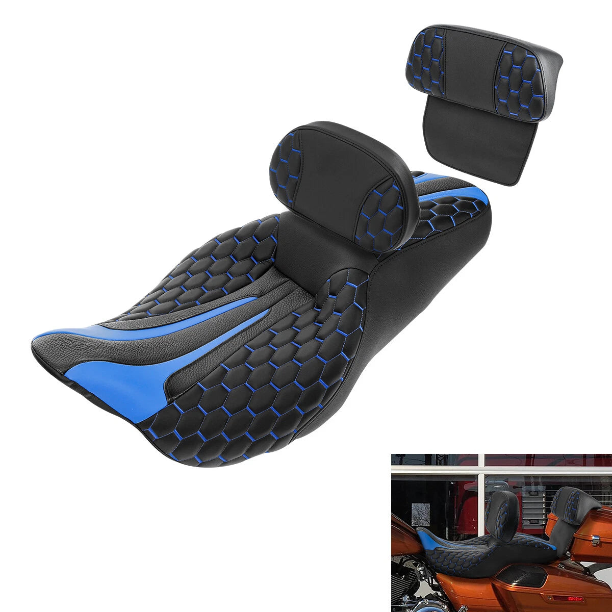 Passenger Driver Seat & Backrest Pad for Harley Touring Street Glide (2014–2023)