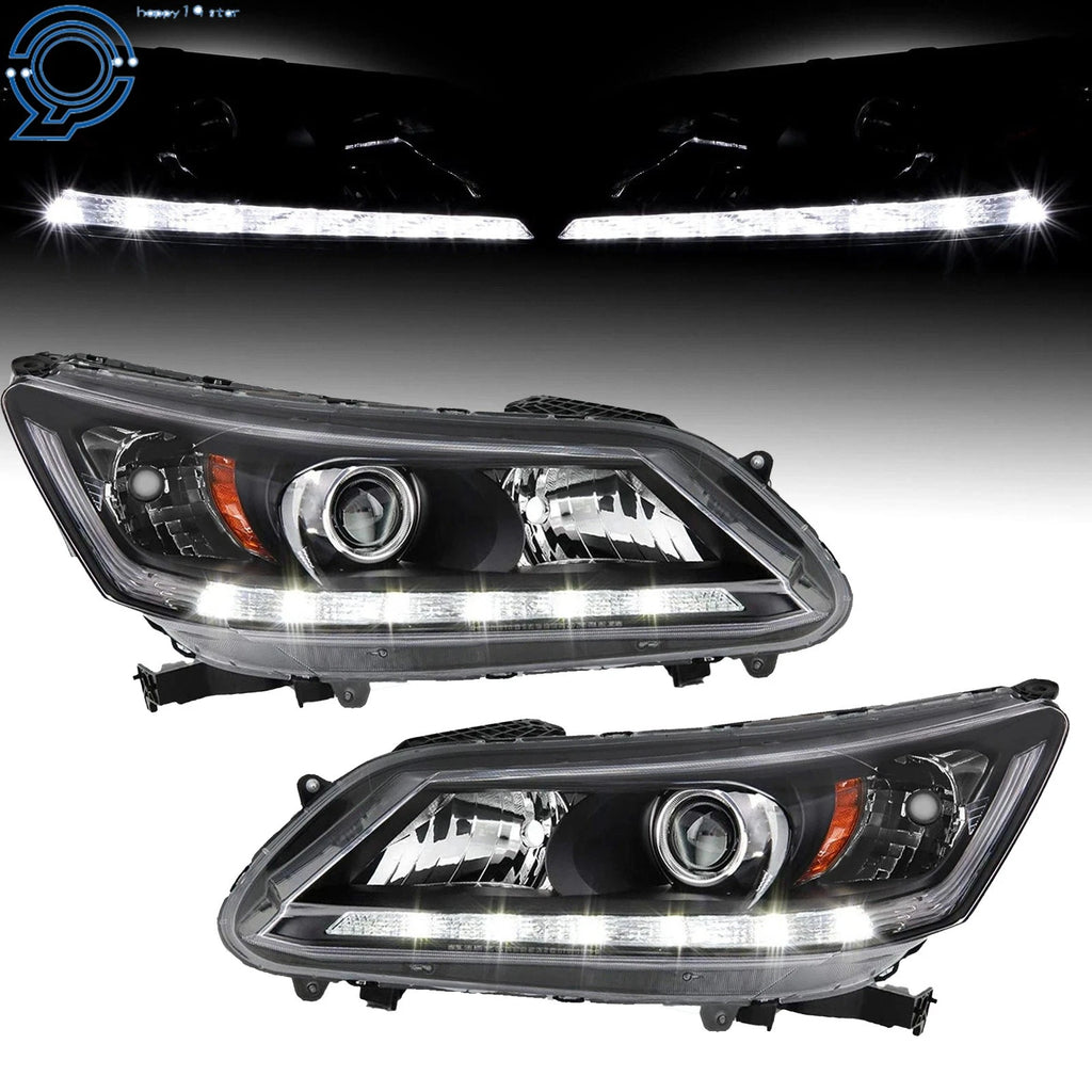 2X Headlamp for Honda Accord (2013–2015) Halogen with LED DRL