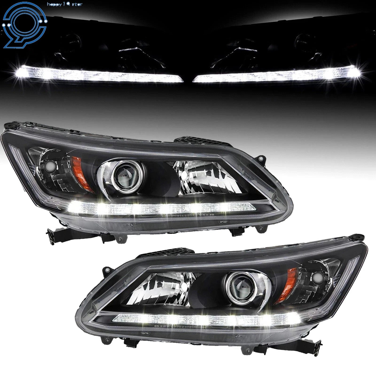 2X Headlamp for Honda Accord (2013–2015) Halogen with LED DRL