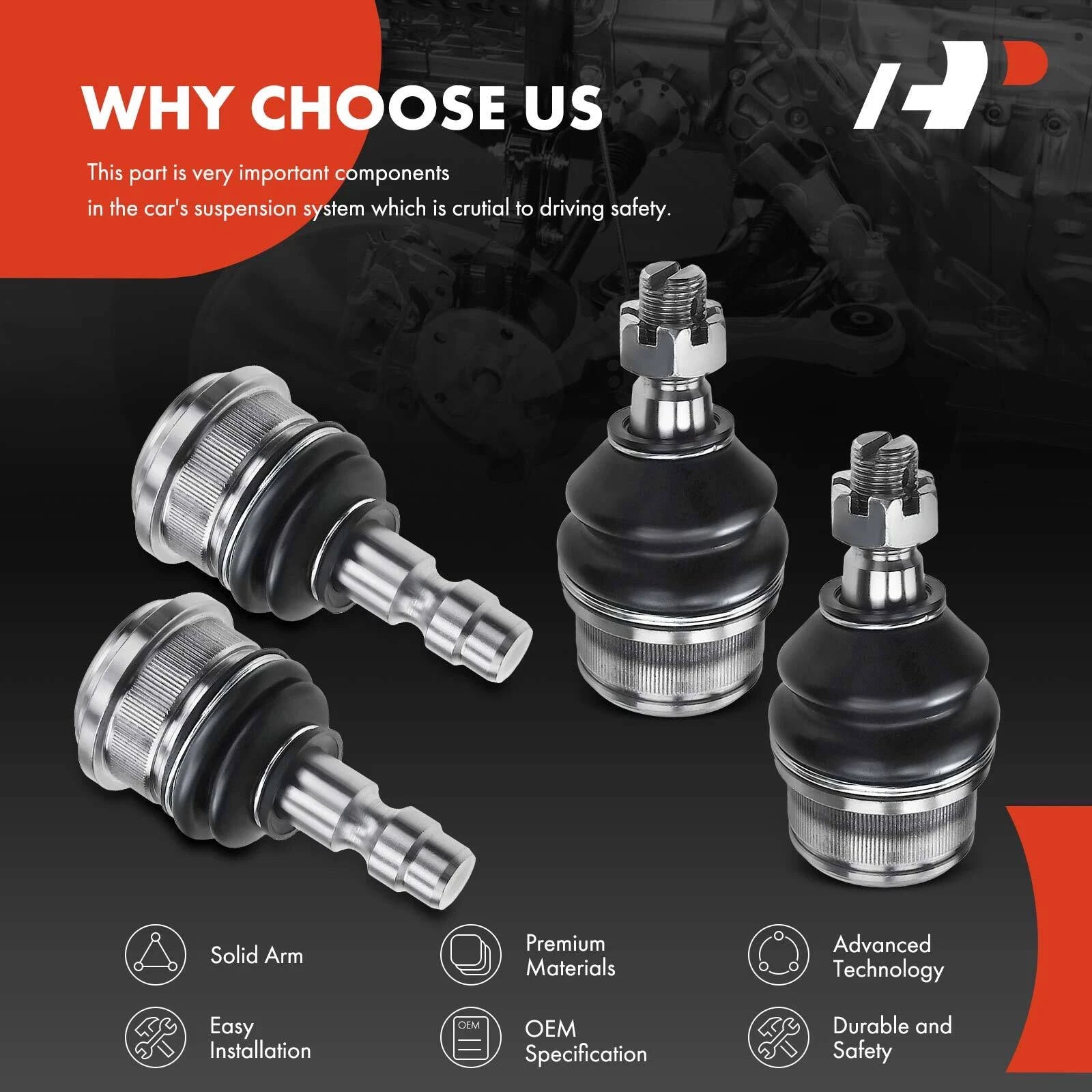 Set of 4 Front Lower & Upper Ball Joints for Ford Ranger (1998–2011)