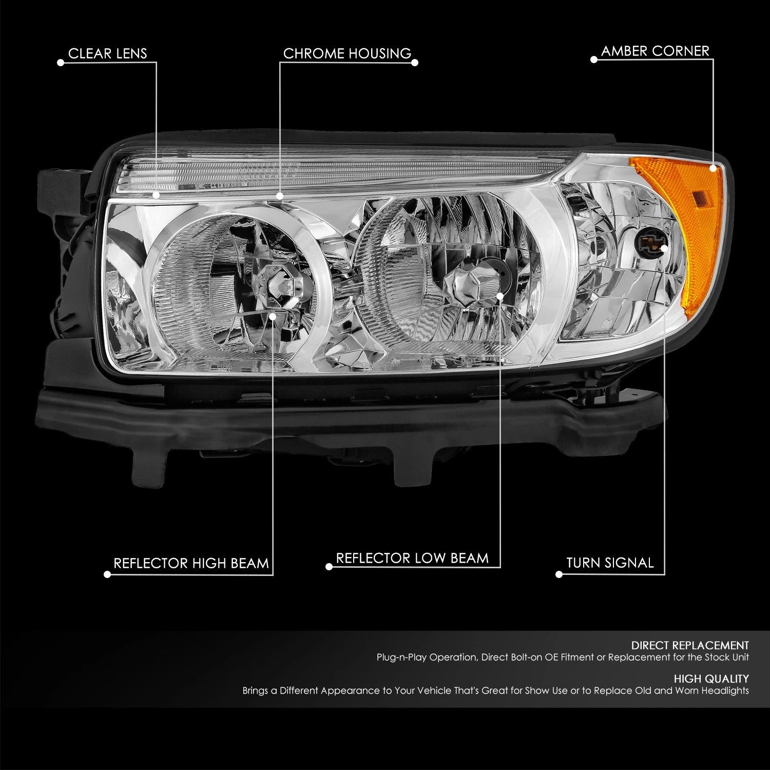 Set of 2 Chrome Housing Amber Corner Headlights for Subaru Forester (2006–2008)
