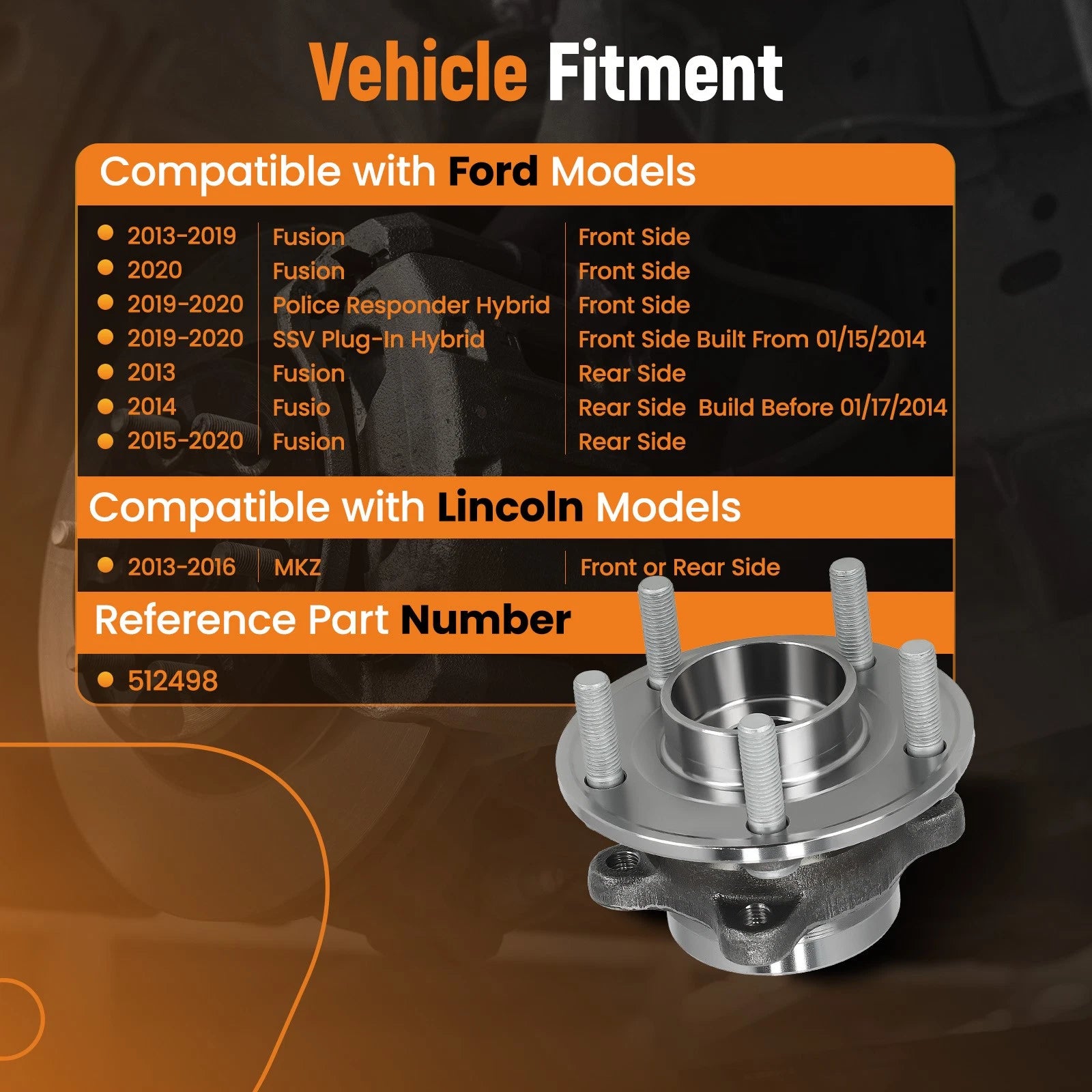 Set of 2 Front Rear Wheel Bearing Hub Assembly for Fusion MKZ (2013–2020)
