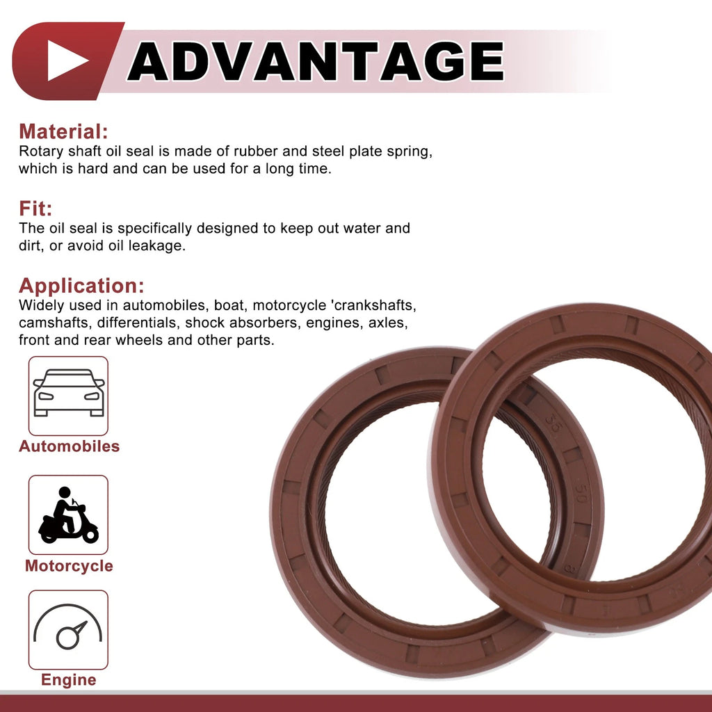 2X Oil Seal Rotary Shaft Seal for Various Models (35x50x8mm) FKM Rubber