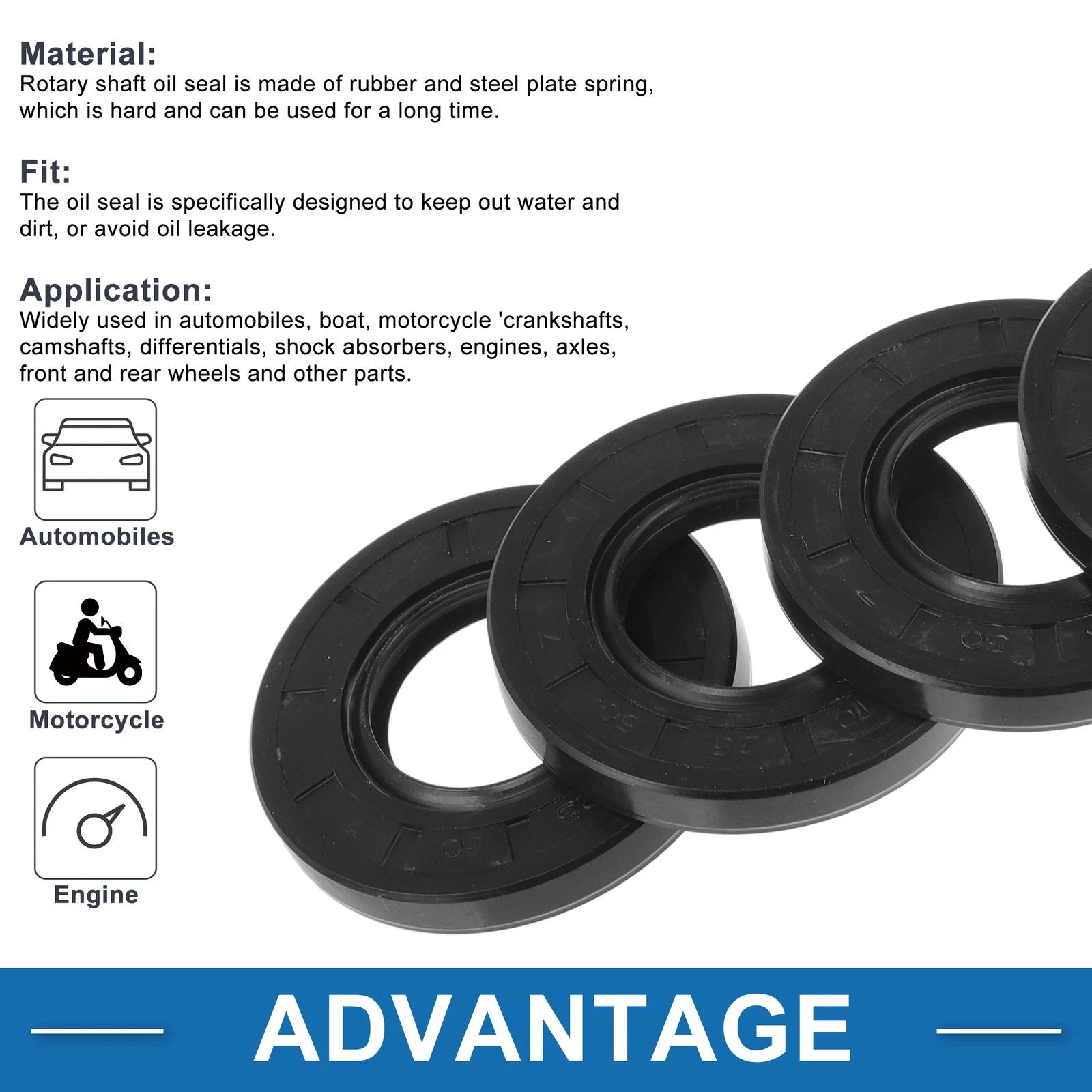 Set of 5 Oil Seal Rotary Shaft Seal Nitrile Rubber 25x50x7mm