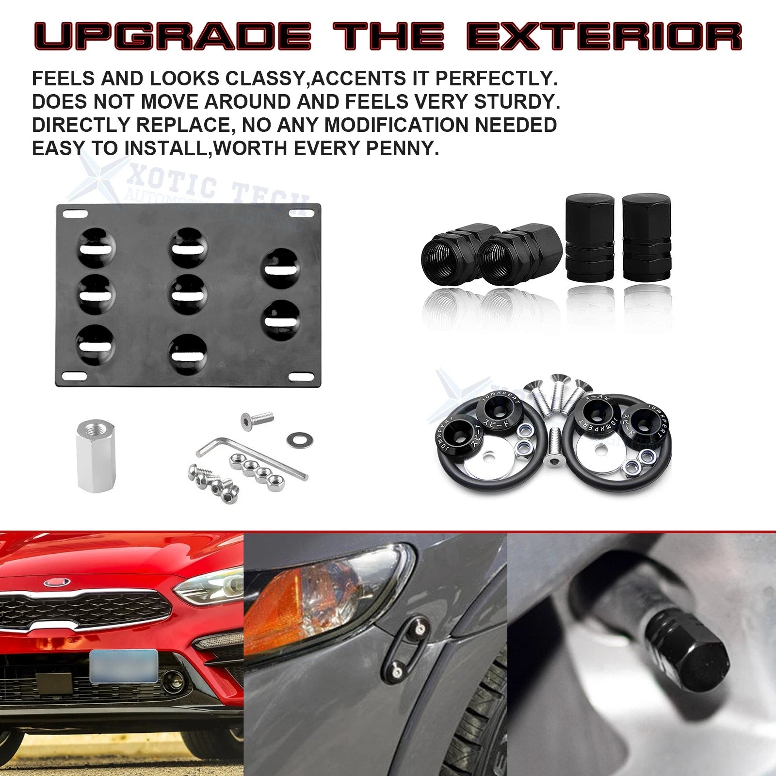 Tow Hook License Plate Kit with Air Valve Cap for Hyundai Kia (2012-2022)