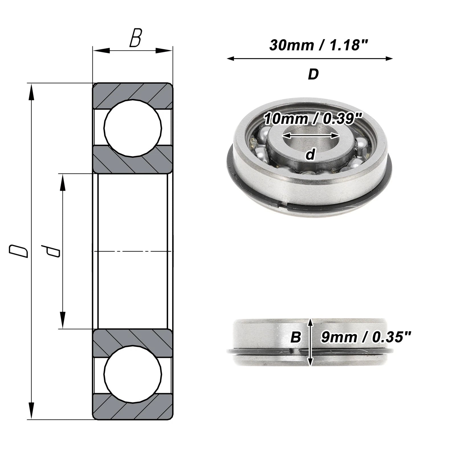 6200NR Deep Groove Ball Bearing for Scooter Skateboard Wheel (10x30x9mm)