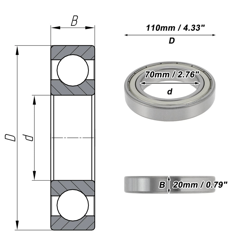 Deep Groove Ball Bearing P6 for Scooter Skateboard Wheel (70x110x20mm)