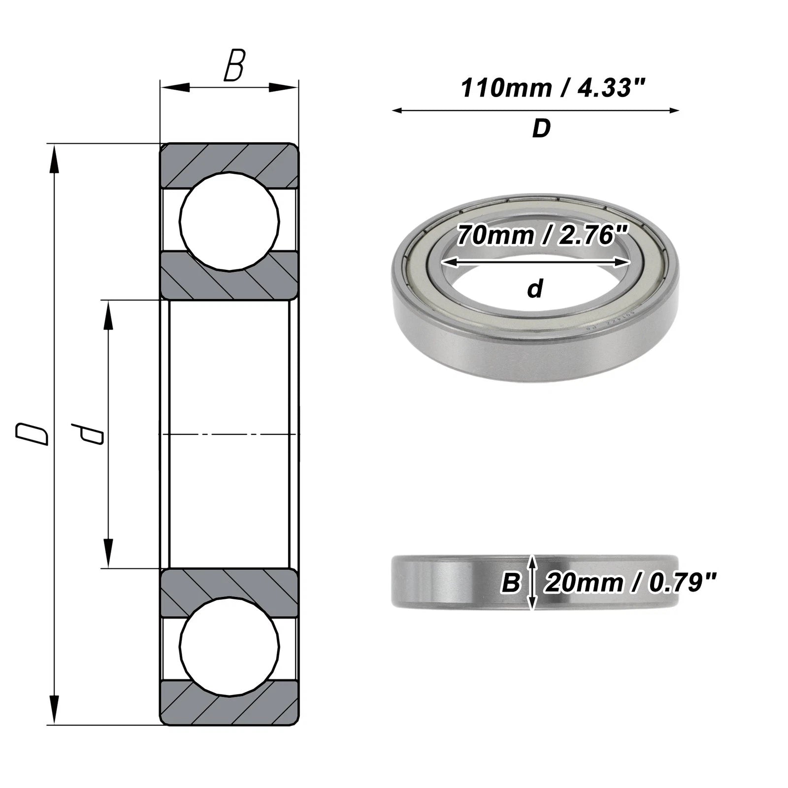Deep Groove Ball Bearing P6 for Scooter Skateboard Wheel (70x110x20mm)