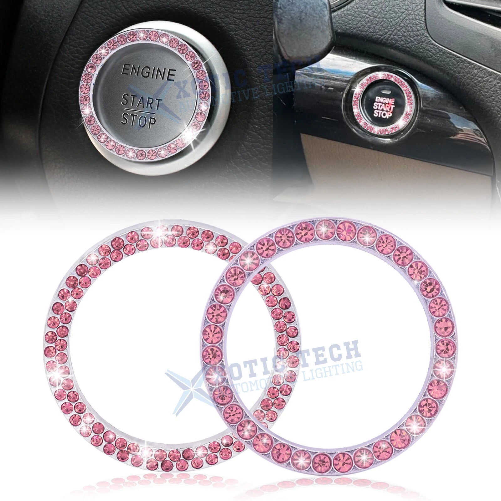Sparkly Pink Push Start Button Decorative Ring Sticker Combo Kit for Universal Fit (2020–2024)