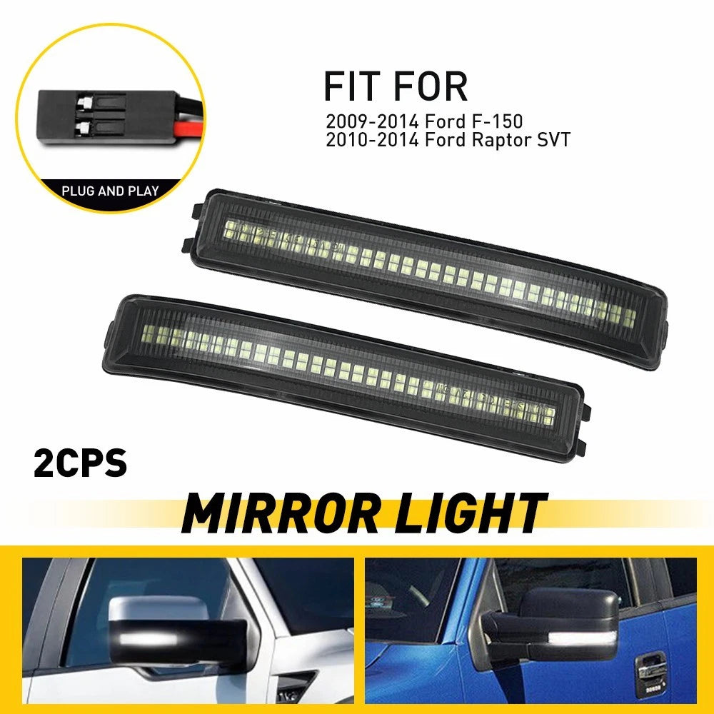 2X White LED Side Mirror Lights for Ford F150 SVT Raptor (2009–2014)