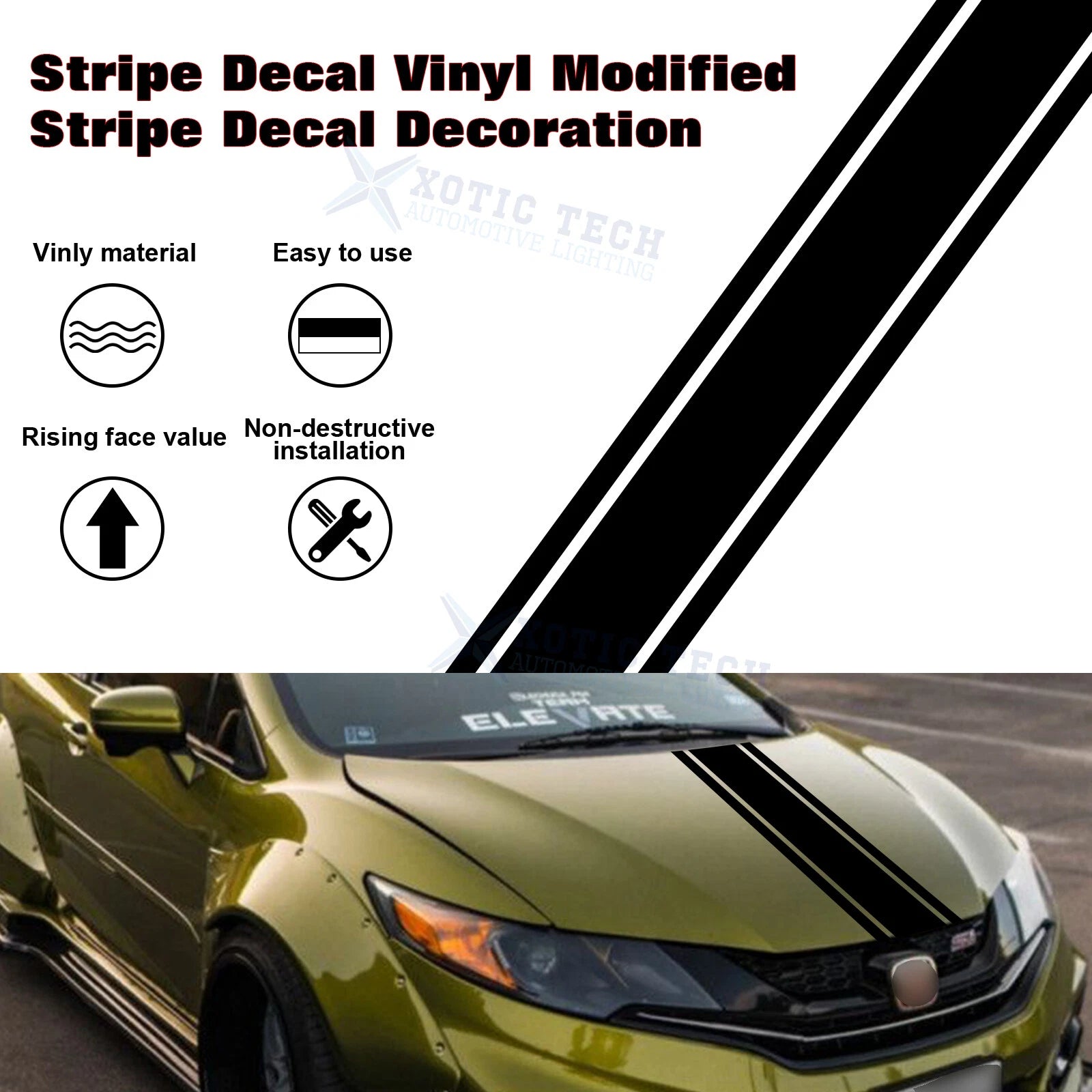 KK Black Vinyl Front Hood Bumper Fender Trunk Stripe Sticker Decal (2010-2020)