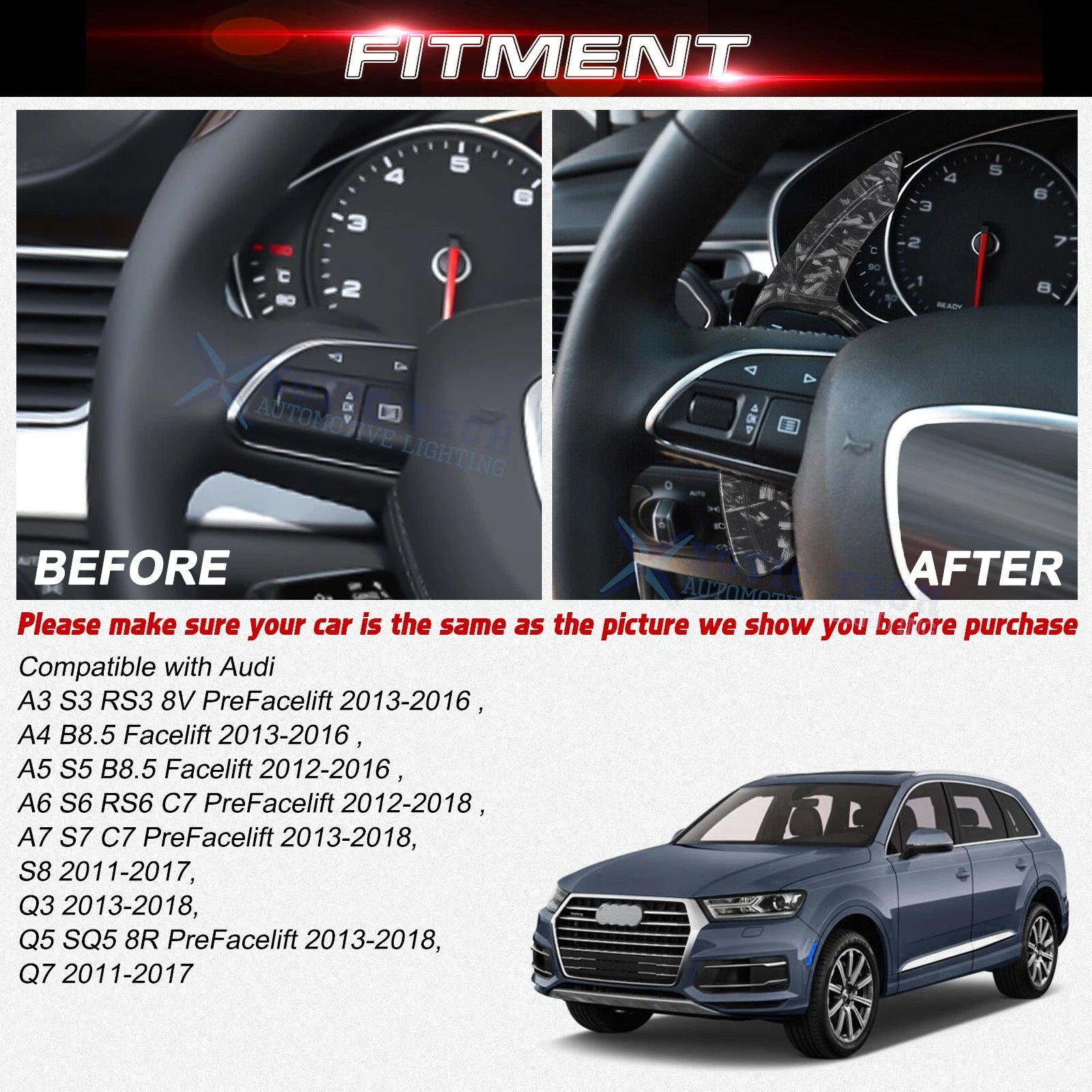 Black Forged Steering Wheel Paddle Shifter Extension for Audi A4 (2017-2025)