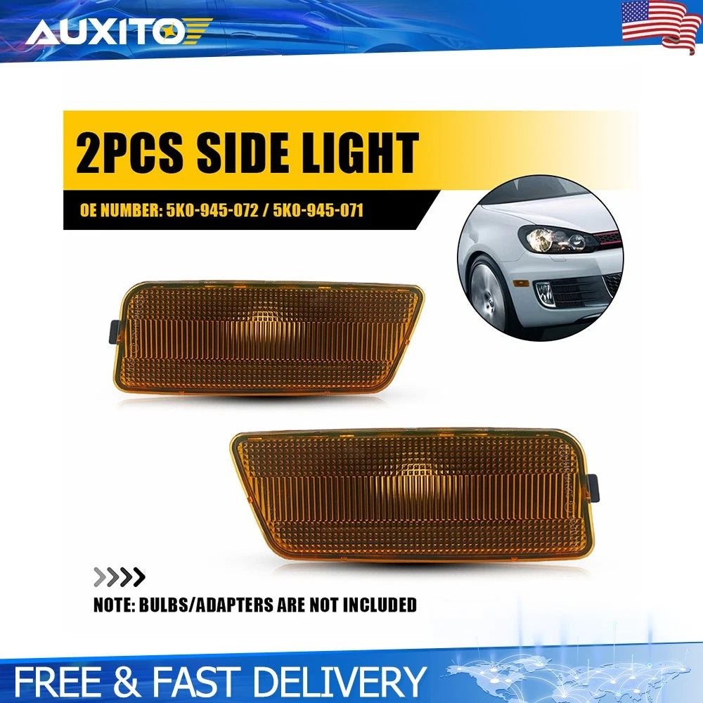2X Amber Lens Front Fender Side Marker Lamp Housing for VW MK6 GTI (2010–2014)