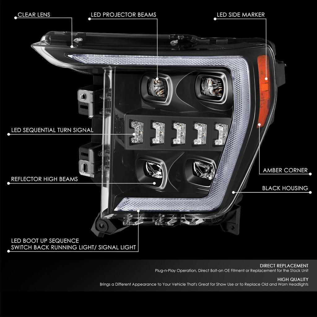Sequential 3D LED Bar Projector Headlights for Ford F-150 (2021–2023)