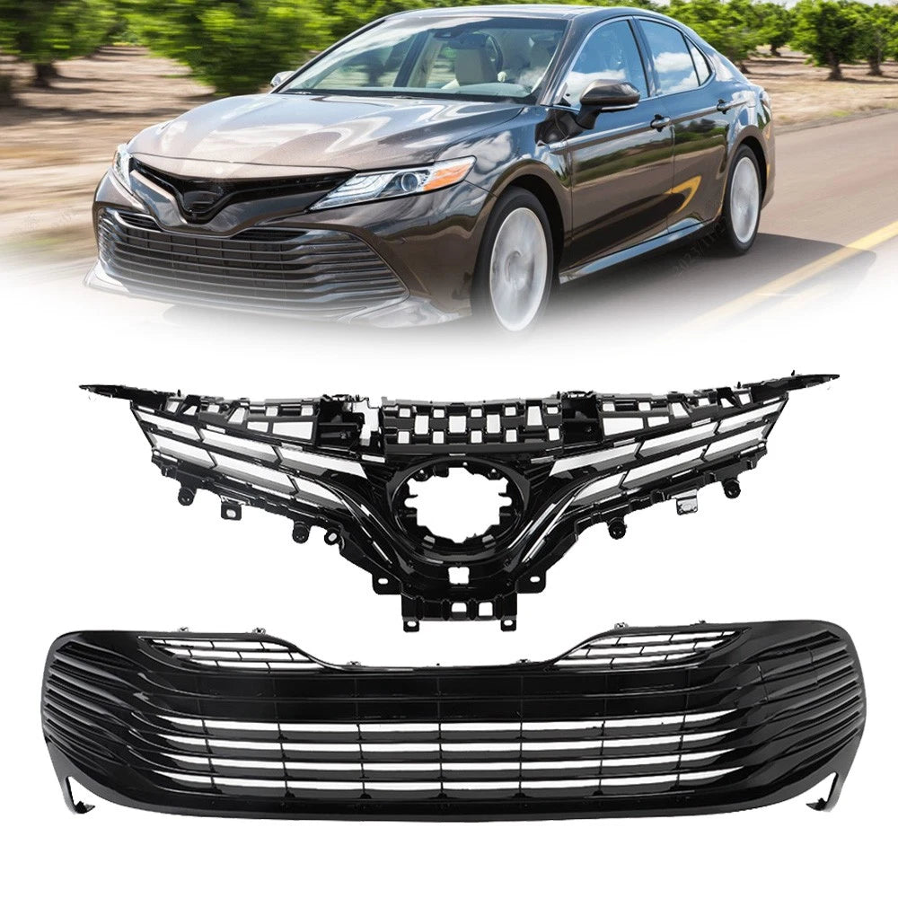Front Upper & Lower Bumper Grilles for Toyota Camry (2018–2020) Black