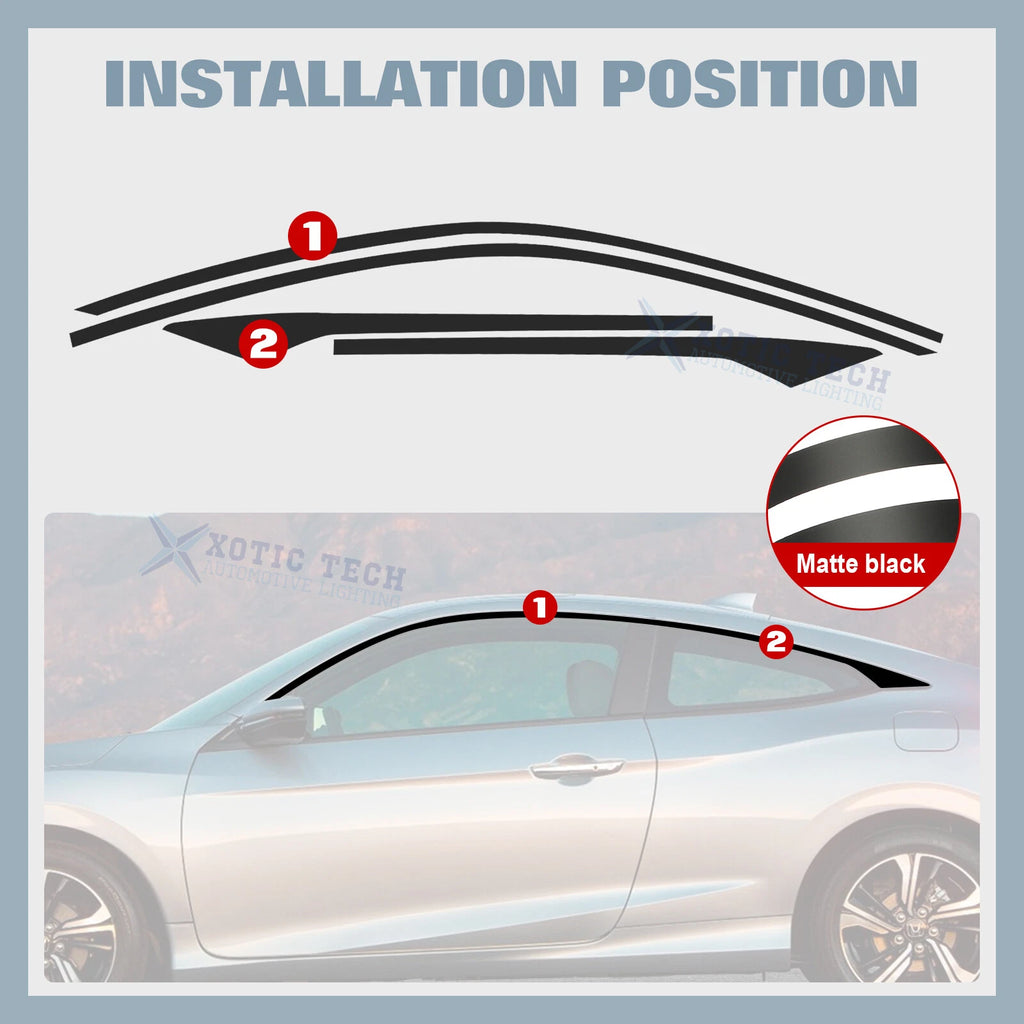 Matte Black KK Vinyl Side Window Stickers for Honda Civic Coupe (2016-2021)