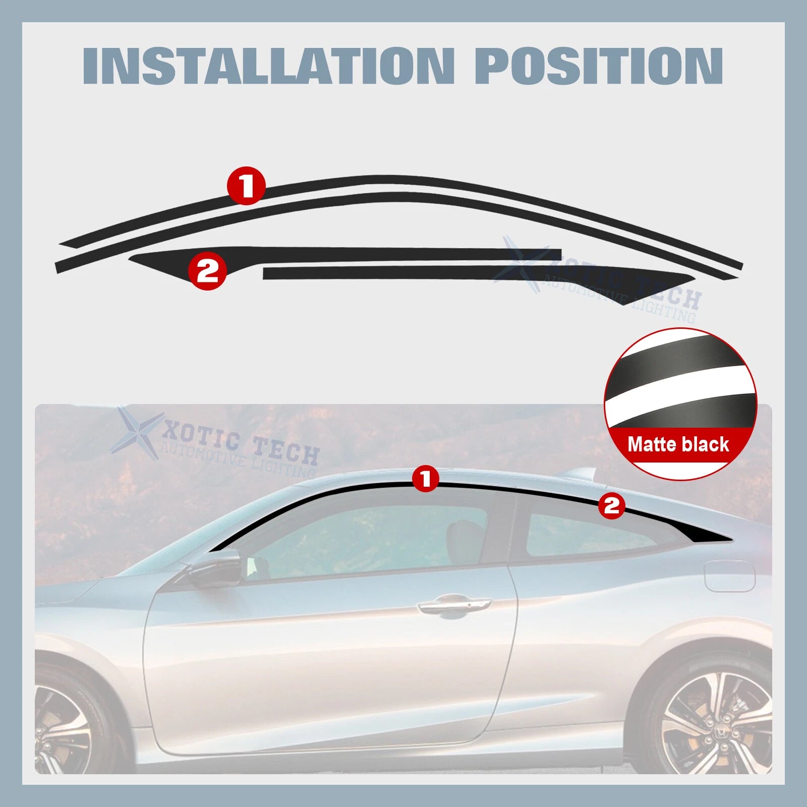 Matte Black KK Vinyl Side Window Stickers for Honda Civic Coupe (2016-2021)