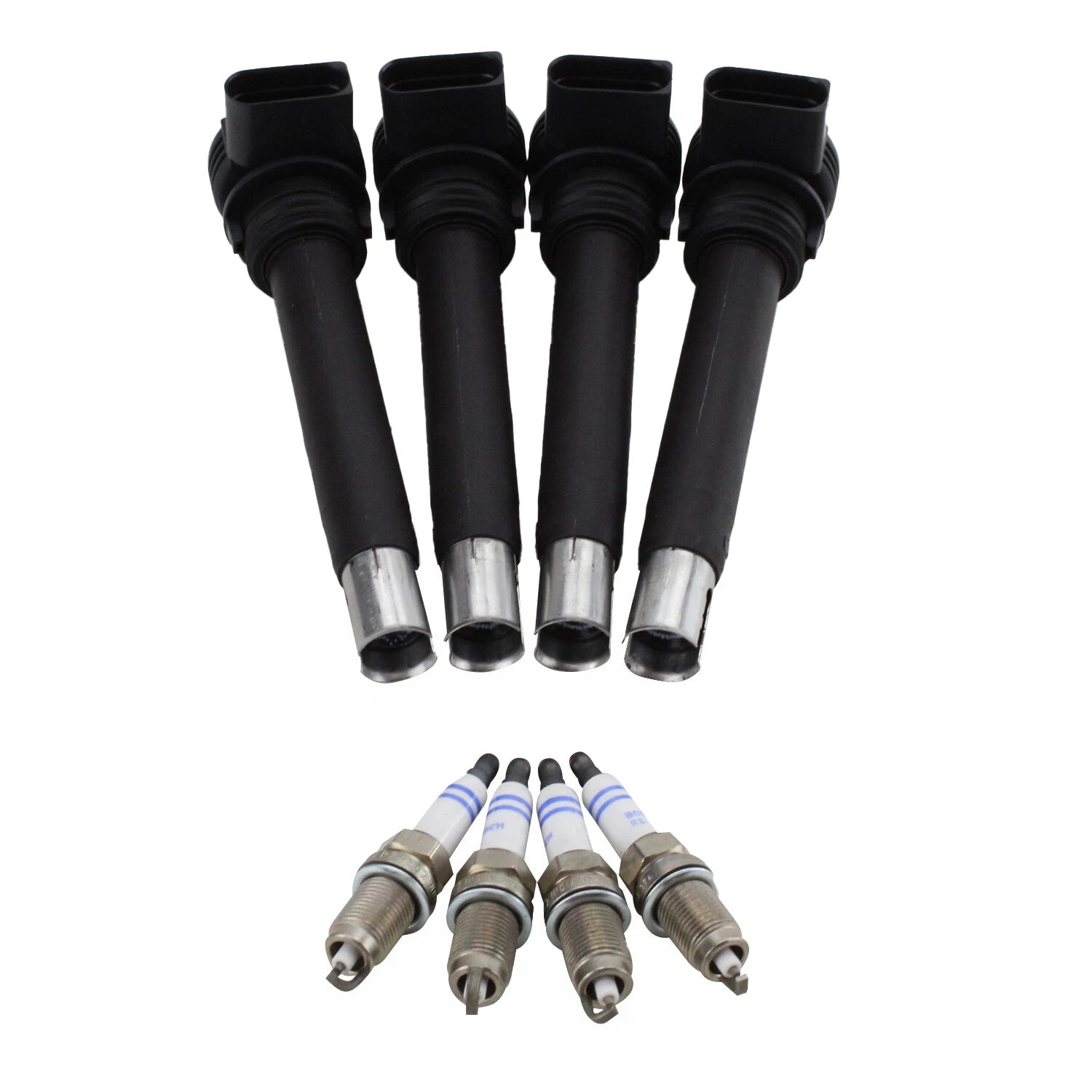 Set of 4 Bosch Ignition Coils & Nickel Spark Plugs for Audi A3 A4 A5, VW Jetta, Passat (2006–2016)