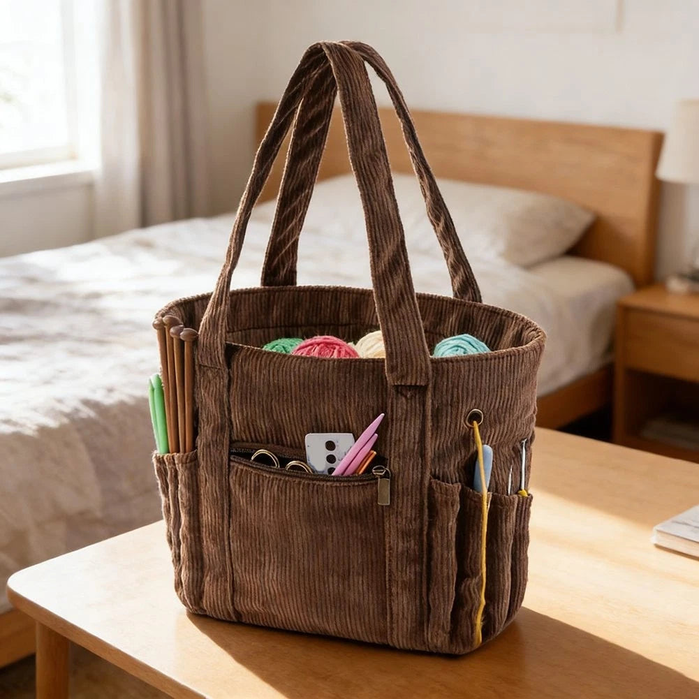 Yarn Tote Bag with Grommet Holes for Crafting and Storage