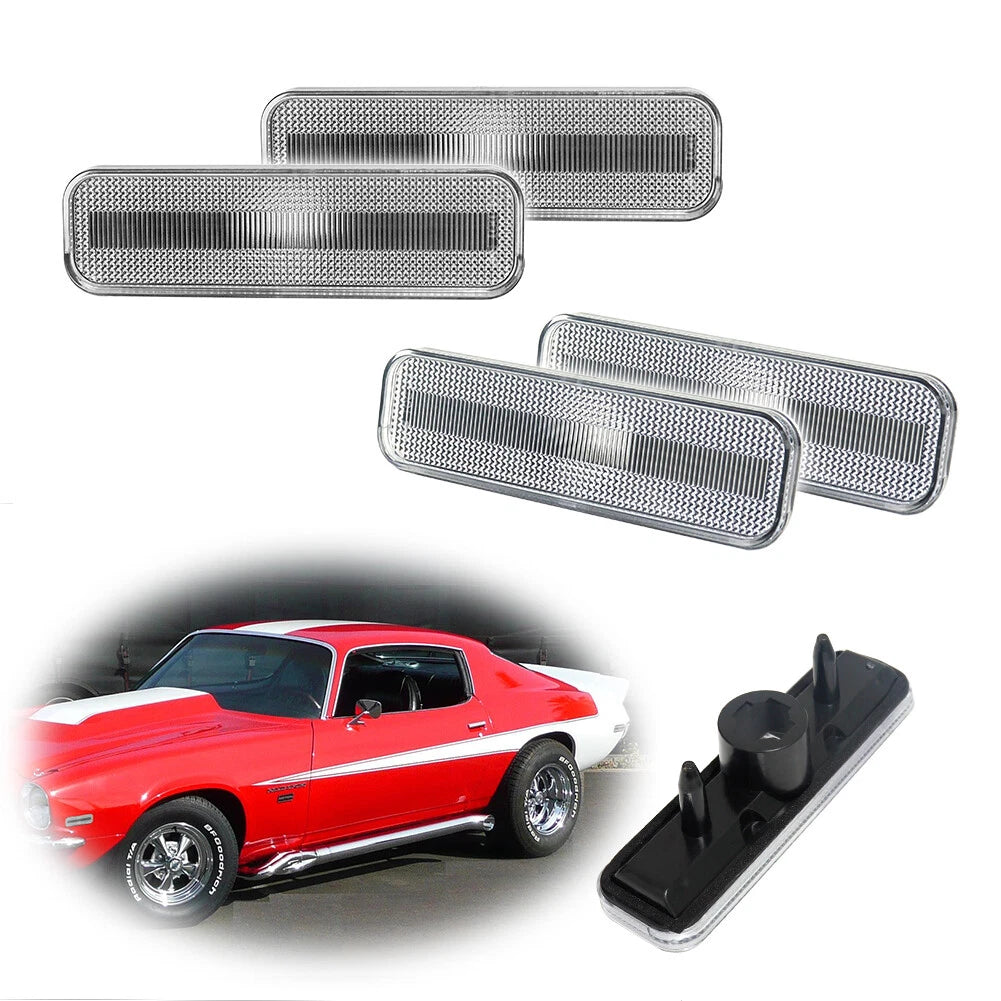 Set of 4 Clear Side Fender Trim Lamp Covers for Chevrolet Camaro (1970–1973)