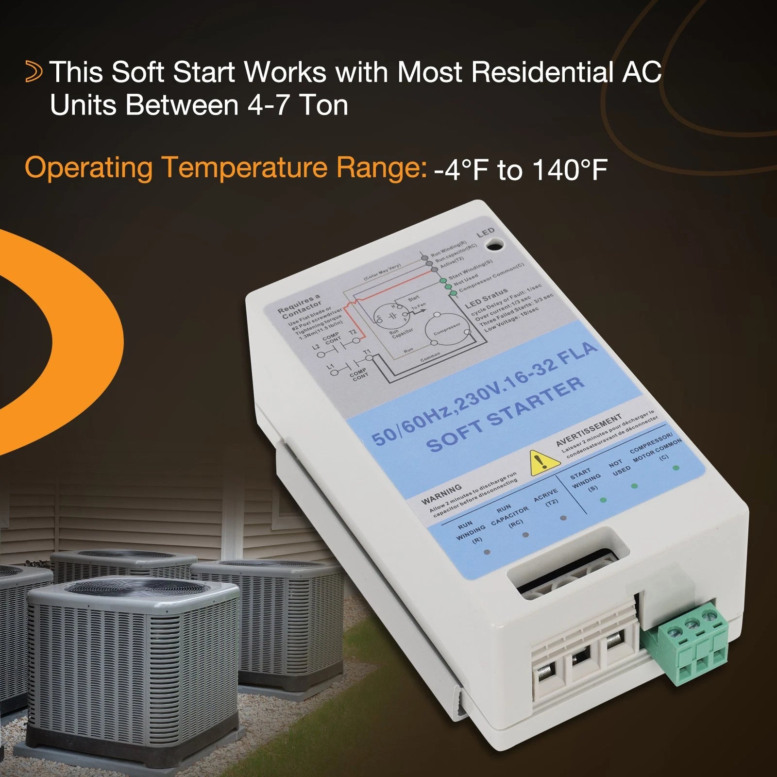 AC Soft Starter with Reverse Motor Protection for 4-7 Ton AC (16-32A)