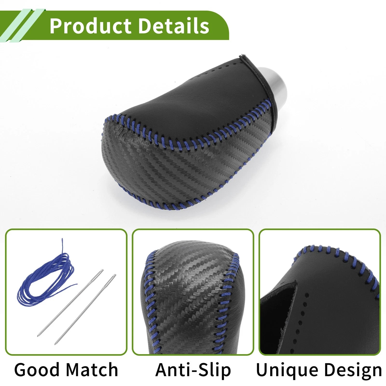 Gear Shift Knob Cover for Toyota Corolla (2009–2013) Black Carbon Fiber Blue