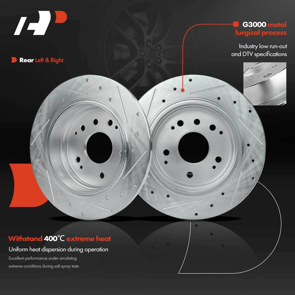 Set of 2 Rear Drilled Brake Rotors with Ceramic Pads for Acura TL (2004–2008)