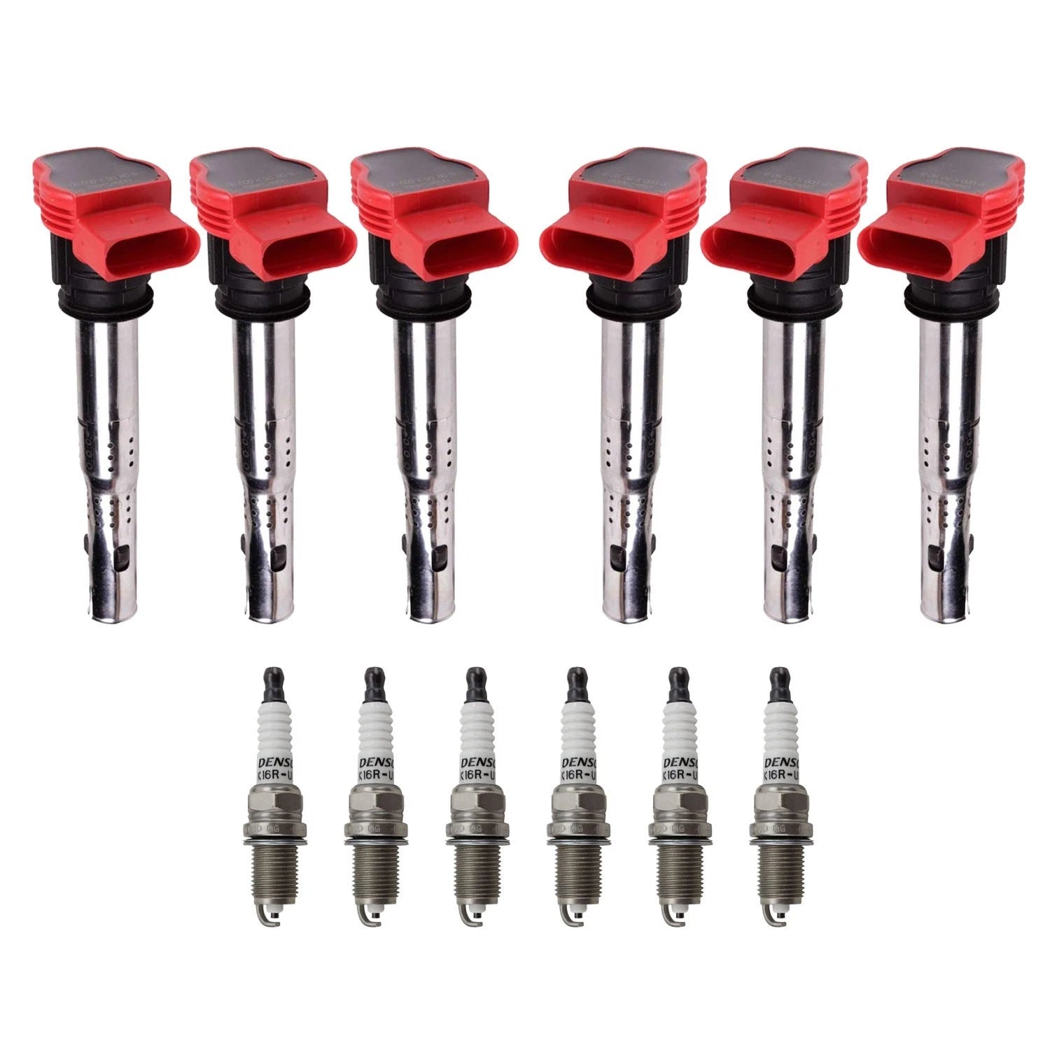 Set of 6 Ignition Coils & Denso U-Groove Spark Plugs for Audi A4 A5 (2009–2016)