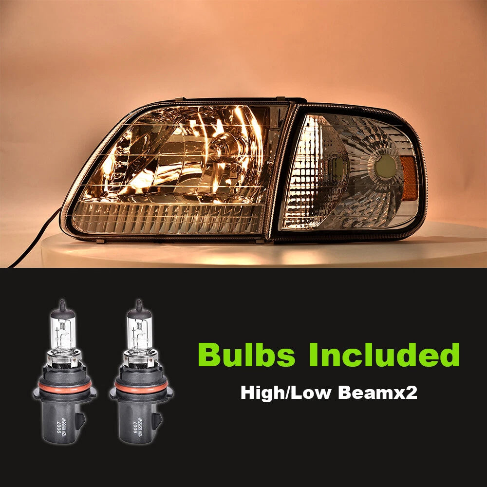 Pair Chrome Headlights with Amber Corner for Ford F150/Expedition