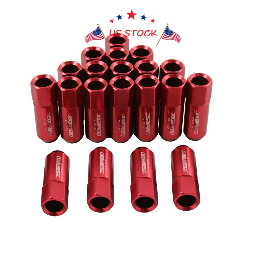20Pcs Red Extended Forged Aluminum Tuner Racing Lug Nuts for Universal Vehicles