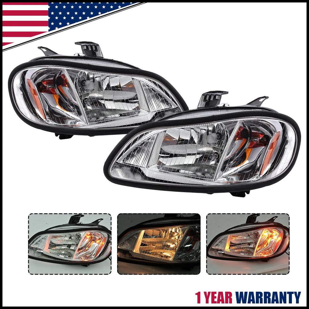 Pair Headlamp Assembly Chrome for Freightliner M2 (2002–2018) / Thomas C2 (2004–2014)
