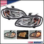 Pair Headlamp Assembly Chrome for Freightliner M2 (2002–2018) / Thomas C2 (2004–2014)